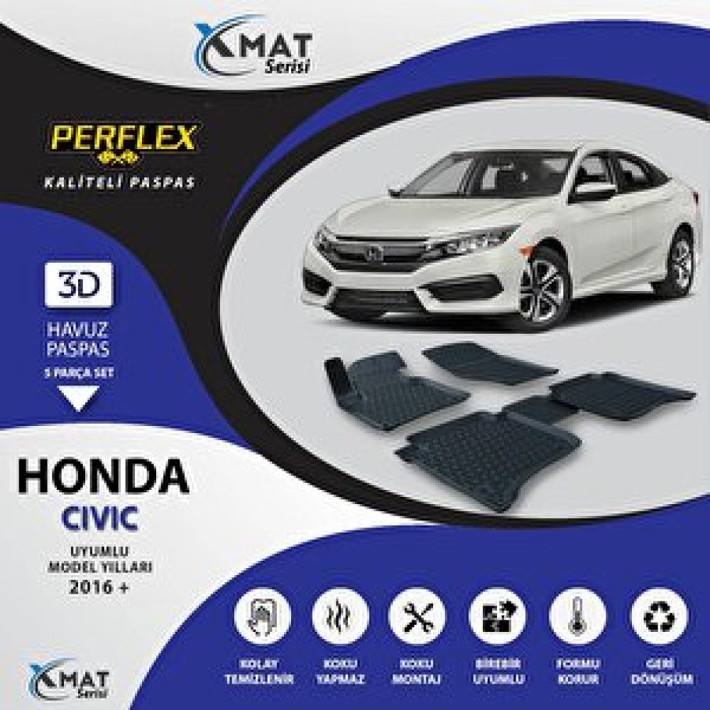 Perflex Paspas 3d Havuzlu X-mat Cıvıc 2016+ Araca Özel Paspaslar Fiyatı