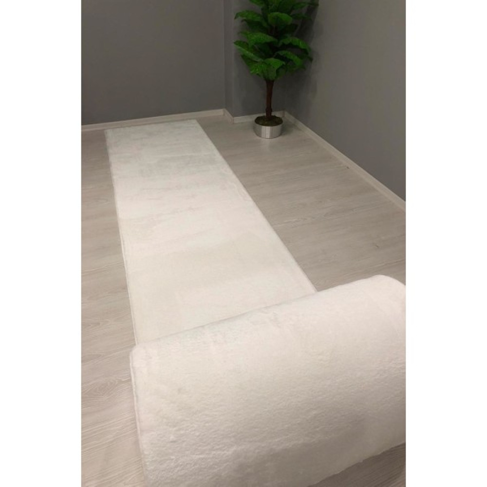 Perhal Beyaz Pofuduk Peluş Sarar Yıkanabilir Kaymaz Taban Halı Yolluk - 80 x 150 cm Salon Halısı Fiyatı