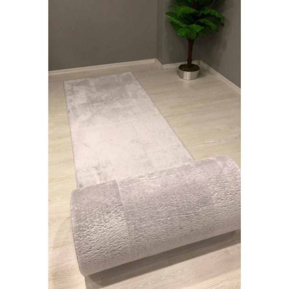 Perhal Gri Pofuduk Peluş Sarar Yıkanabilir Kaymaz Taban Halı Yolluk - 80 x 150 cm Salon Halısı Fiyatı