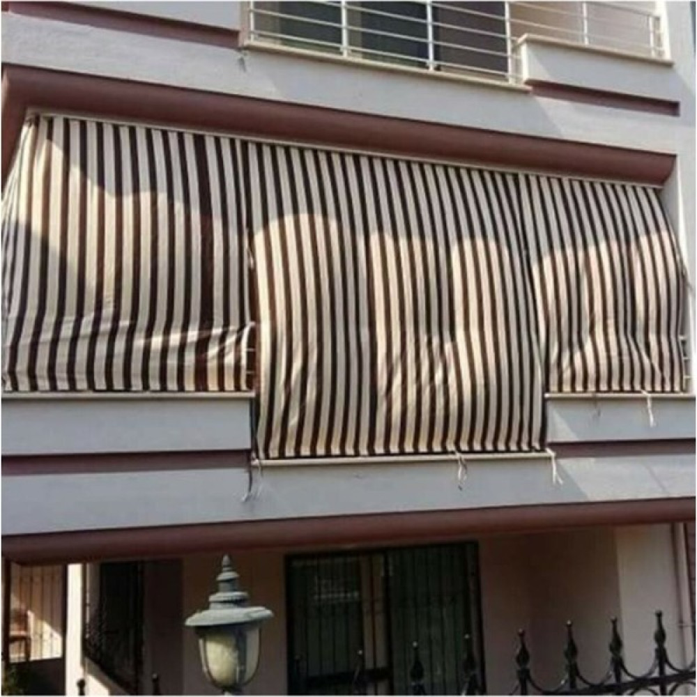 Perhal Kahve Krem Çizgili 150 x 200 cm Balkon Perdesi, Balkon Çadır Brandası, Balkon Güneşlik - Kahverengi - Krem Güneşlik Fiyatı