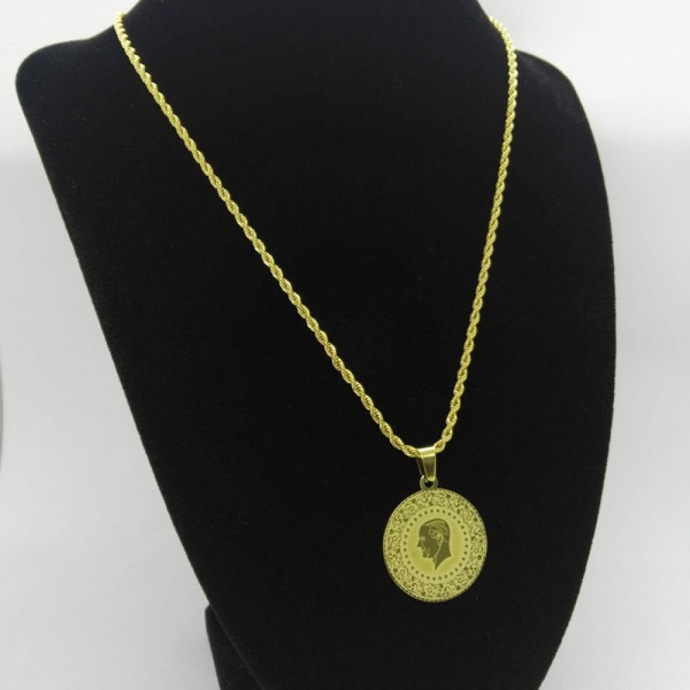 Peri Takı Çelik Desenli Ata Lira Kolye, Çift Taraflı,burgu Zincirli - Gold Altın, Takı & Aksesuar Fiyatı