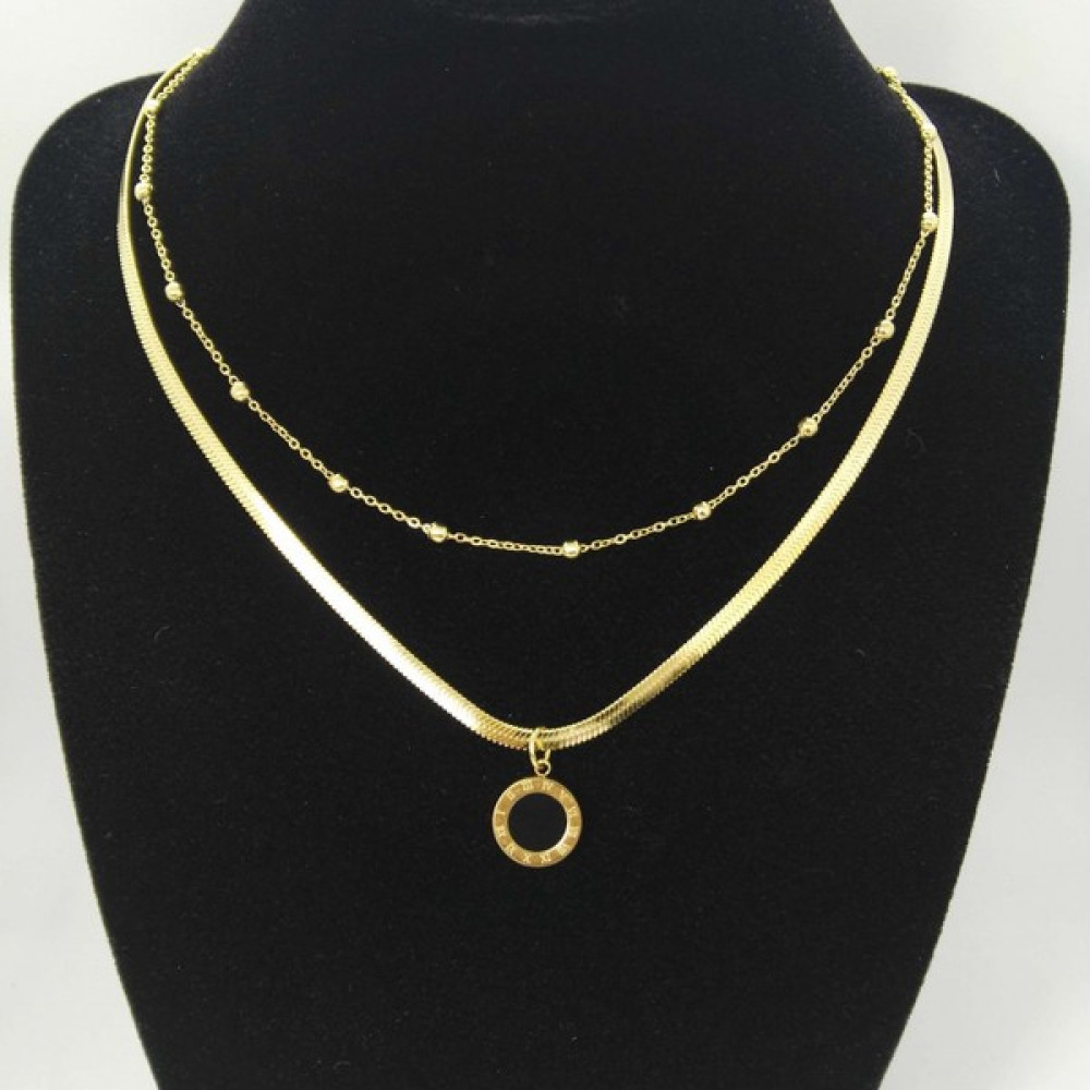 Peri Takı Çelik Ikili Kombin Zincir Kolye, Italyan Zincire Rondela Uçlu, Sedef Taşlı - Gold - 40 cm Altın, Takı & Aksesuar Fiyatı
