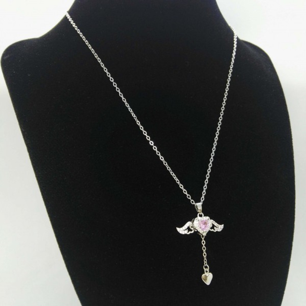 Peri Takı Çelik Pembe Kalpli Melek Kanatlı Kolye, Zirkon Taşlı - Gümüş Altın, Takı & Aksesuar Fiyatı