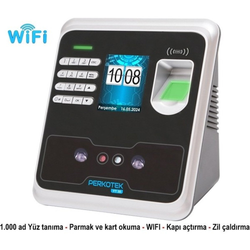 Perkotek YT 30 ID Wifi Yüz Tanıma Cihazı Şifreli, Kartlı, Parmak İzli PDKS Cihazı Güvenlik Sistemi Setleri Fiyatı