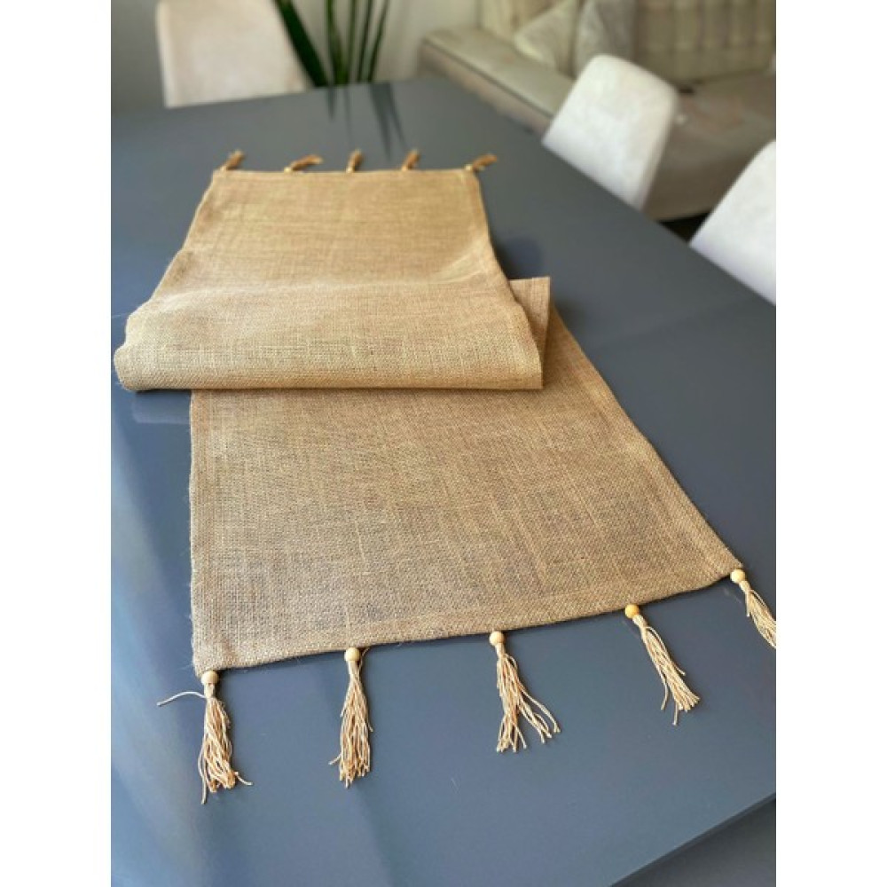Perla Life Püsküllü Jüt Kumaş Runner 40 x 120 cm - Kahve - 140 x 120 cm Masa Örtüsü Fiyatı