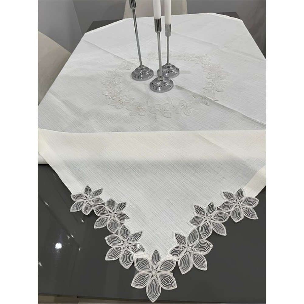 Perla Model Masa Örtüsü Ve Fiskos Örtüsü Dertsiz Kumaş Güpürlü - 150 x 200 cm - Beyaz Masa Örtüsü Fiyatı