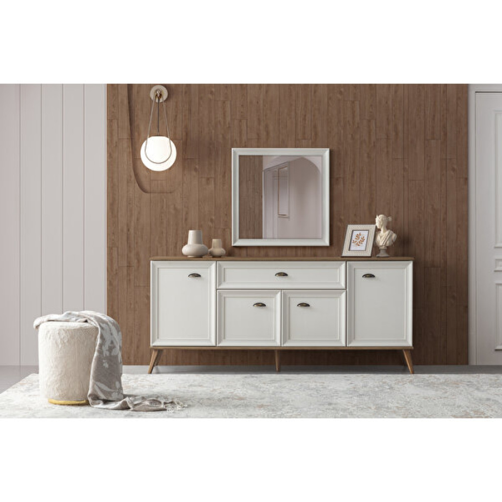Perla Sofa Ada Aynalı Konsol - Krem - Ceviz Dresuar / Makyaj Masası Fiyatı