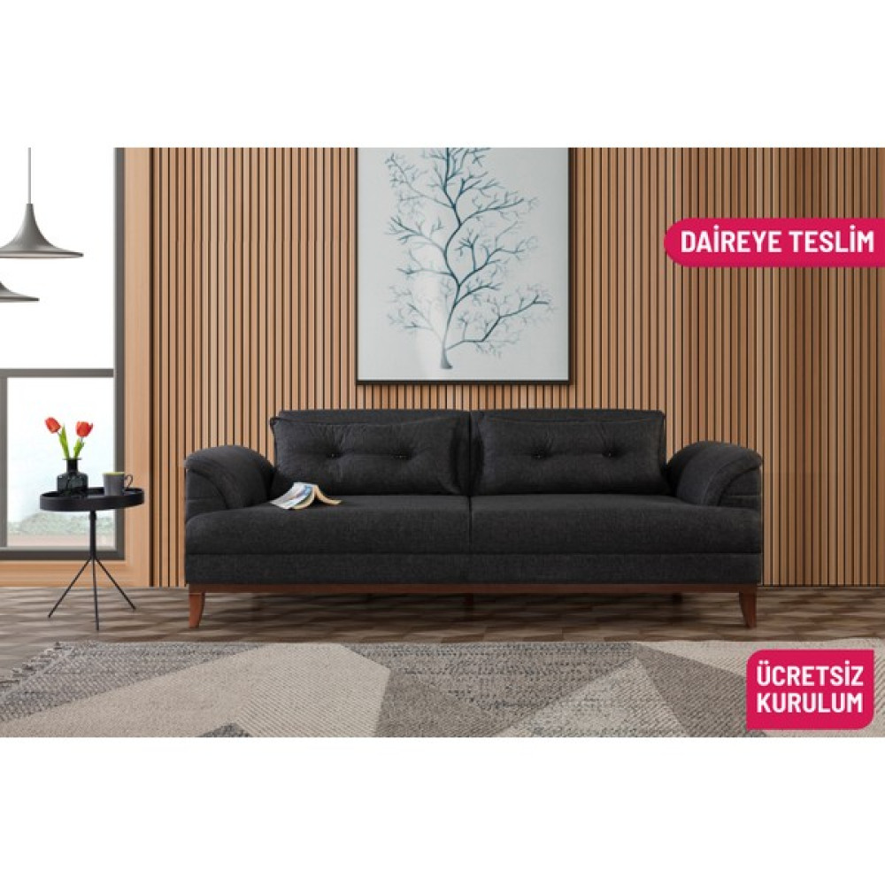 Perla Sofa Lafonten Üçlü Yataklı Kanepe Keten Antrasit - Koyu Gri Kanepe & Çekyat Fiyatı