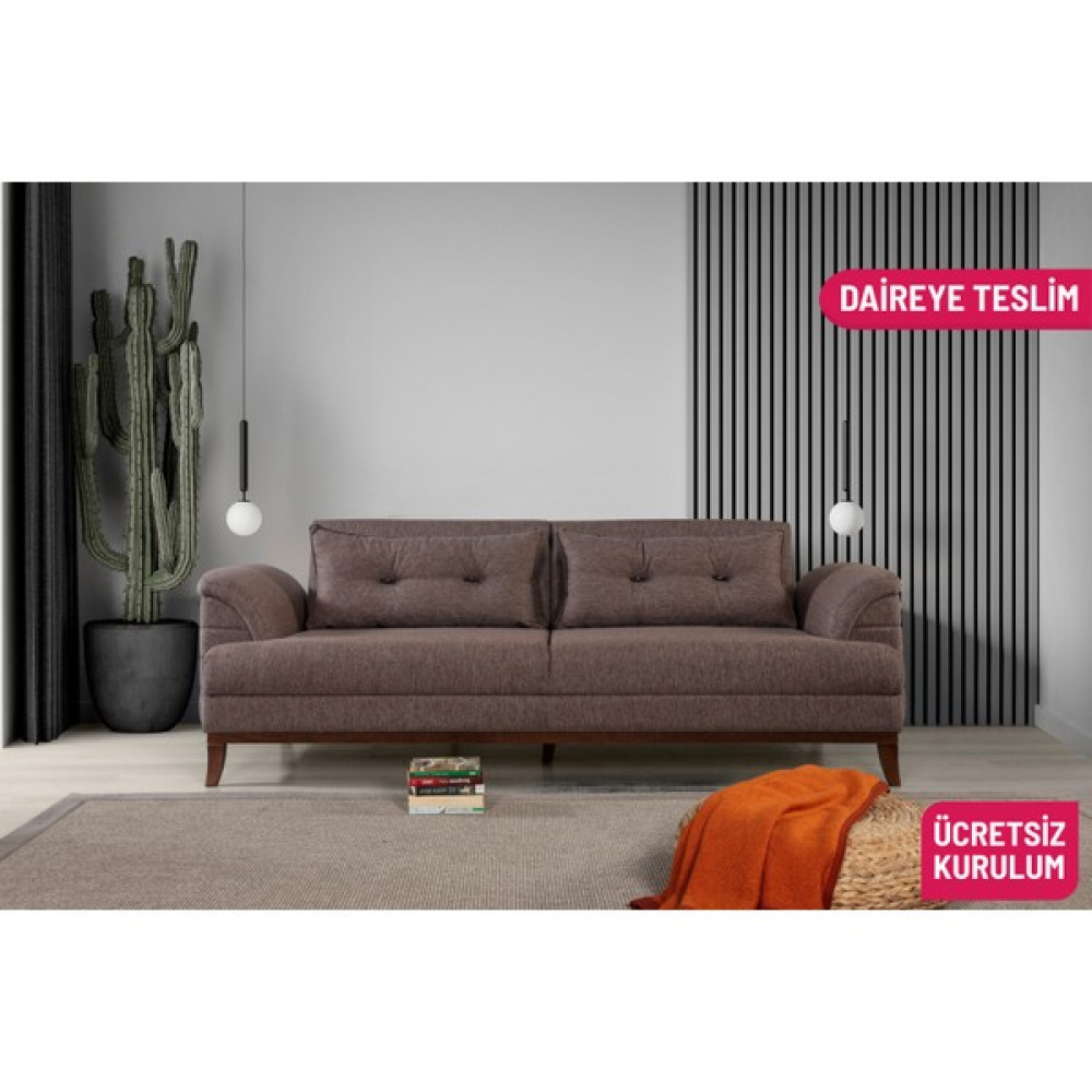 Perla Sofa Lafonten Üçlü Yataklı Kanepe Keten Kahve Kanepe & Çekyat Fiyatı