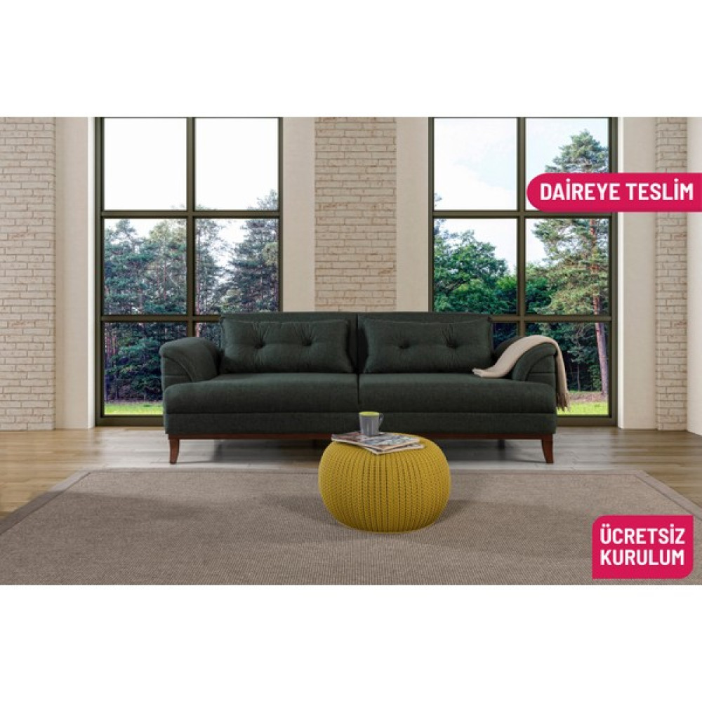 Perla Sofa Lafonten Üçlü Yataklı Kanepe Keten Yeşil - Koyu Yeşil Kanepe & Çekyat Fiyatı