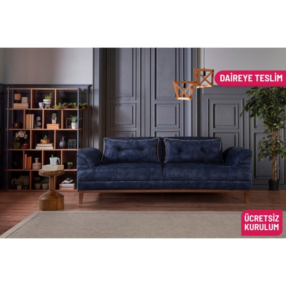 Perla Sofa Lafonten Üçlü Yataklı Koltuk Bora Lacivert Kanepe & Çekyat Fiyatı