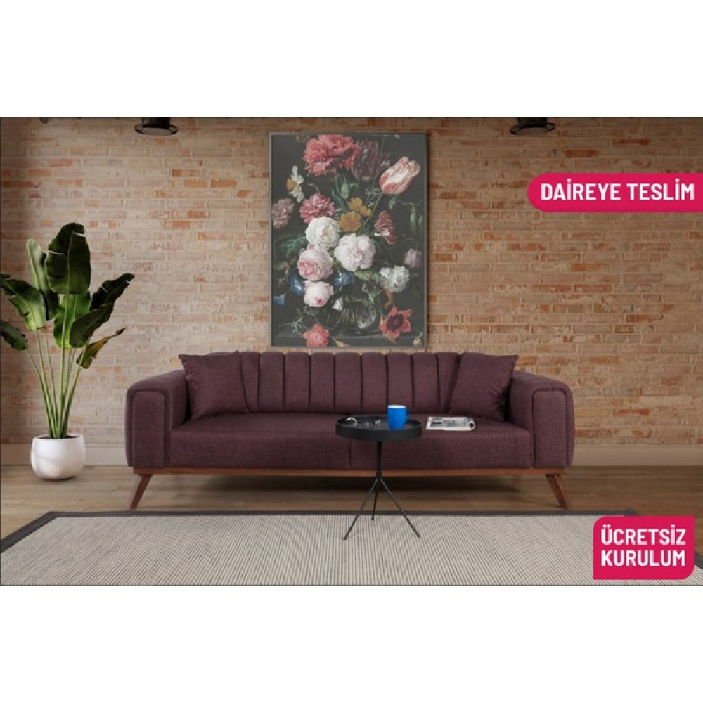 Perla Sofa Lindel Yataklı Kanepe Keten Bordo Kazayağı Kanepe & Çekyat Fiyatı