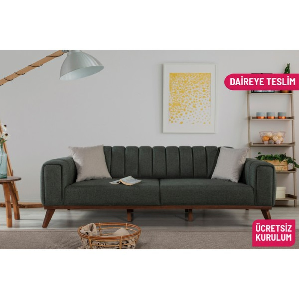 Perla Sofa Lindel Yataklı Kanepe Keten Yeşil - Koyu Yeşil Kanepe & Çekyat Fiyatı