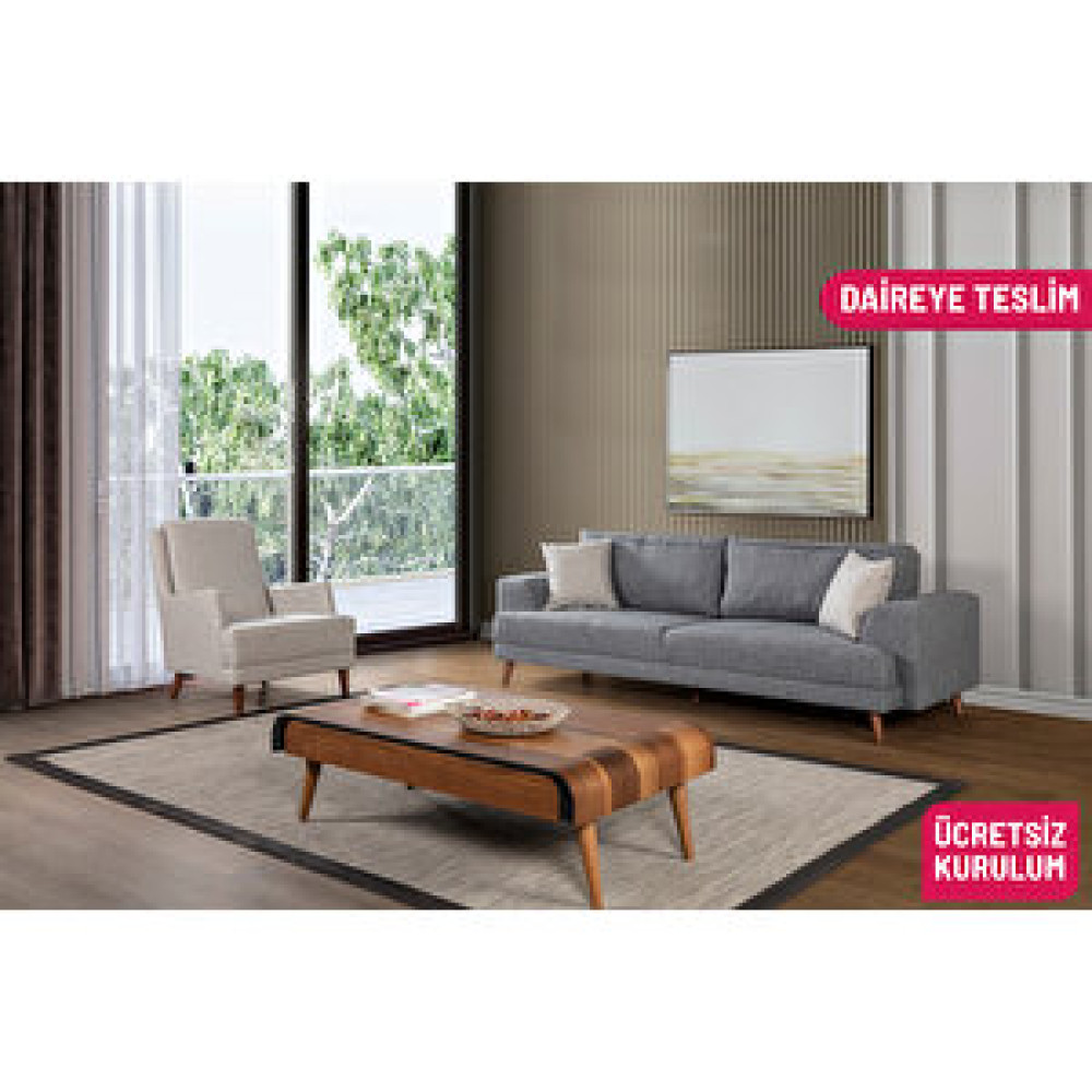 Perla Sofa Nobi̇s Yatakli Koltuk Takimi Keten Açik Gri̇ Koltuk Takımı / Seti Fiyatı