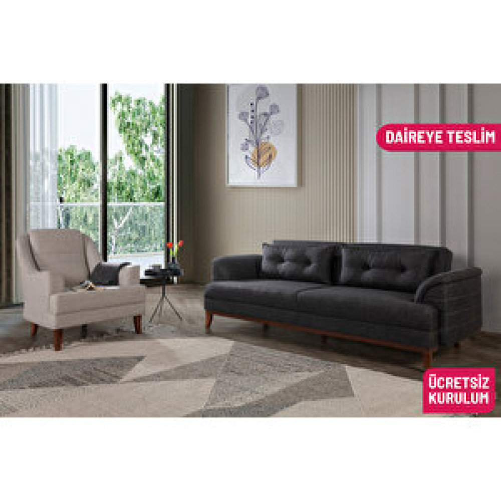 Perla Sofa Petra Koltuk Takımı Keten Antrasi̇t Koltuk Takımı / Seti Fiyatı