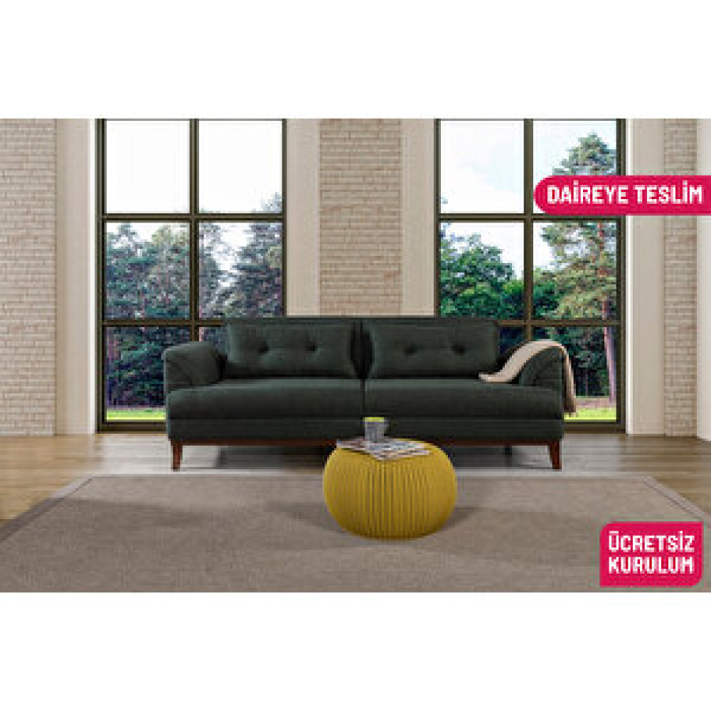 Perla Sofa Petra Yataklı Kanepe Keten Yeşil Koltuk Takımı / Seti Fiyatı