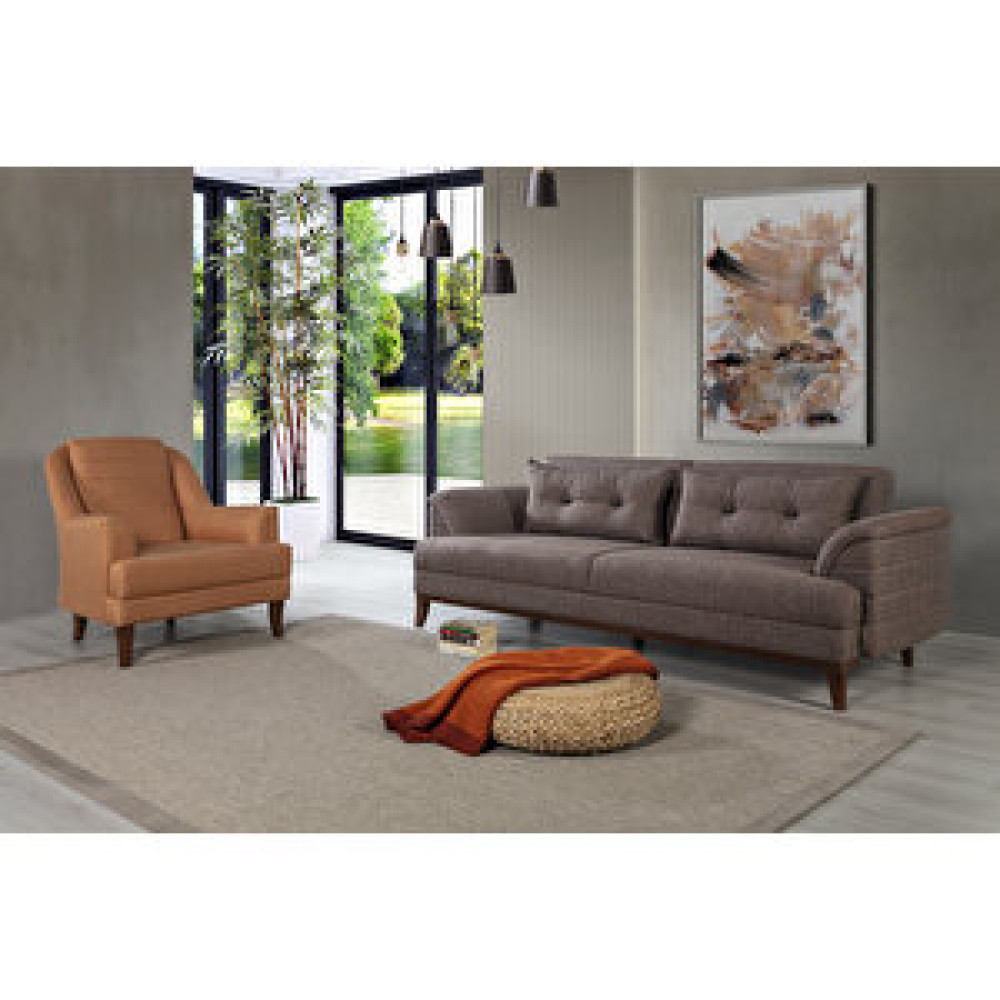 Perla Sofa Petra Yataklı Koltuk Takımı Keten Kahve Koltuk Takımı / Seti Fiyatı