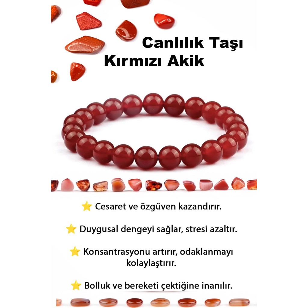 Perlavita Akik Doğal Taş Bileklik - Erkek & Kadın Kombin Tamamlayıcı 8mm - 18 - 21 cm - Renkli Diğer Fiyatı
