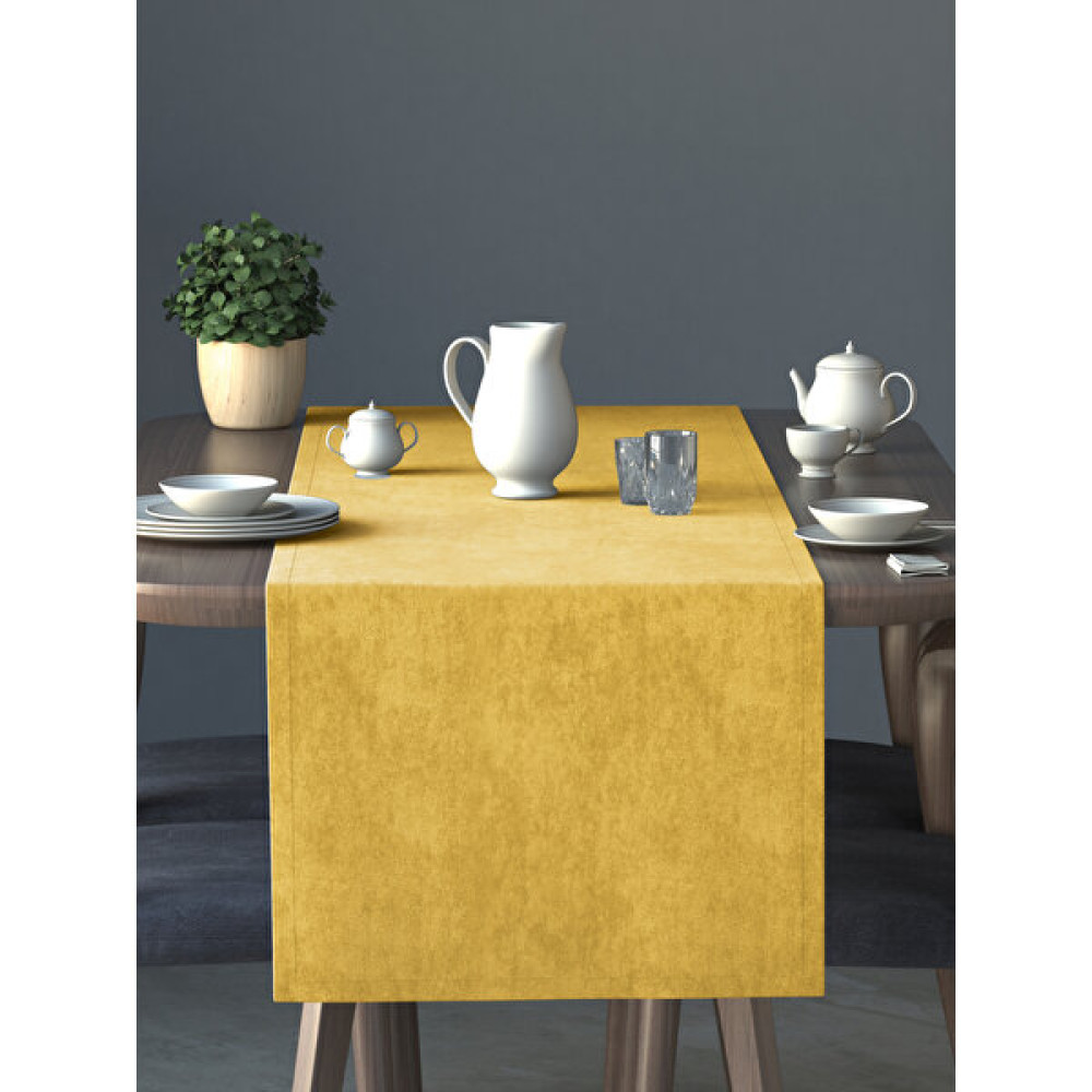 Perle Kadife Dokulu Güneş Sarısı Rengi Daily Series Runner 40 x 140 - 40 x 140 cm Masa Örtüsü Fiyatı