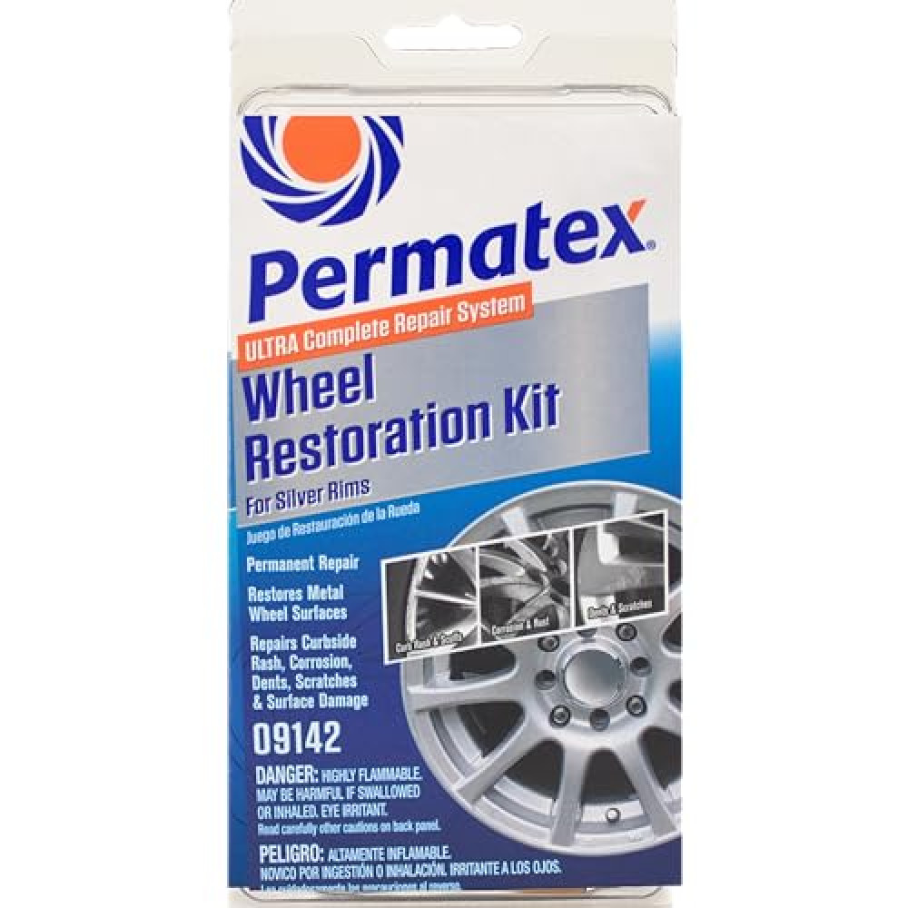 Permatex 09142 Wheel Restoration Kit - Silver - Easy-to-Use Do It Yourself Kit Repairs Unappealing Wheel Damage Including Curbside Rash, Corrosion, and Scuffs for Like New Appearance