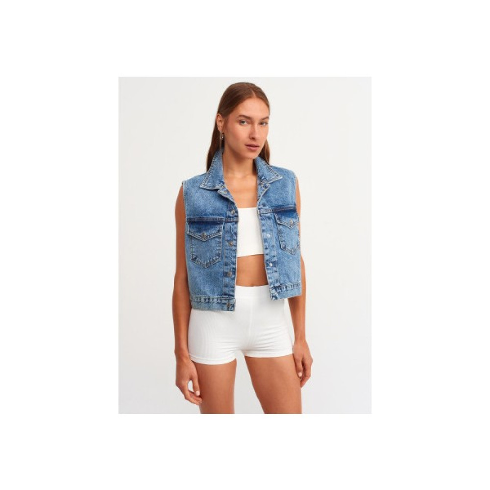 Perryes Indigo Gömlek Yaka Cep Detaylı %100 Pamuk Denim Yelek Bayan Ceket Fiyatı