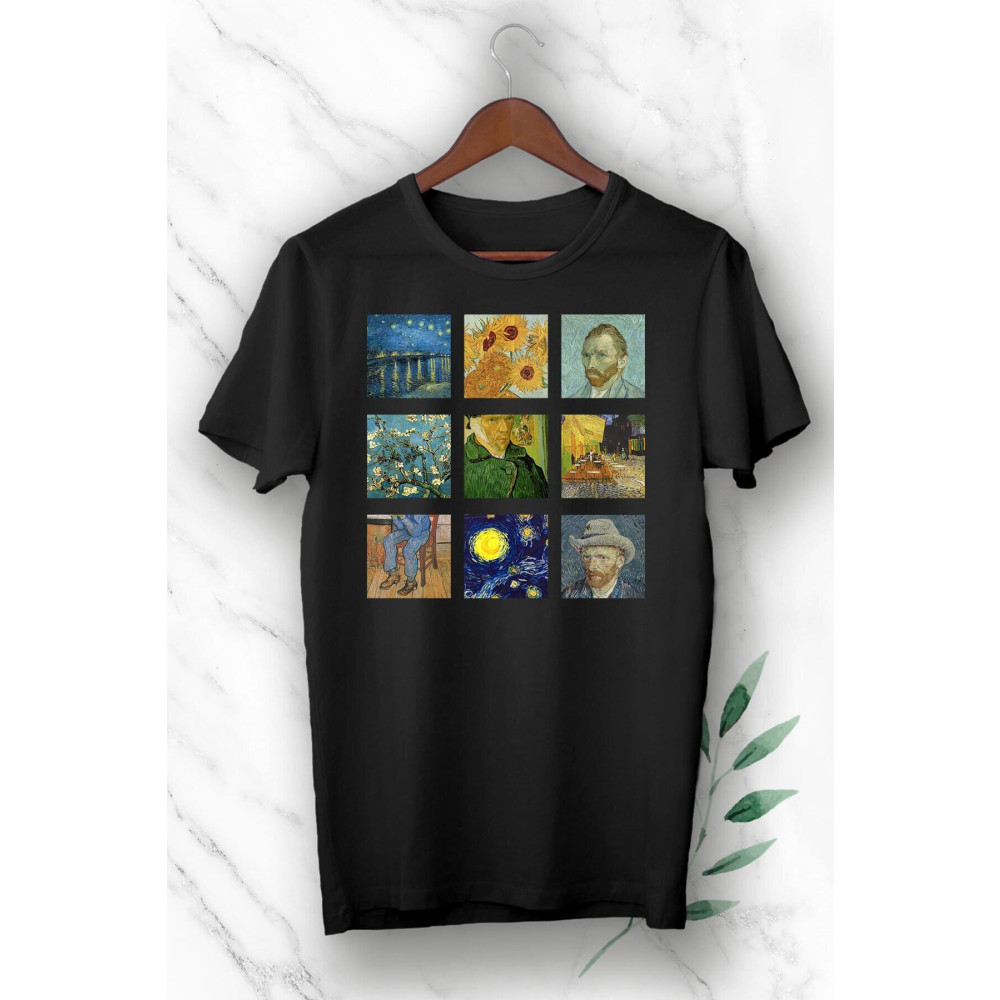 perseusshopping Unixes Siyah Art Van Gogh Portre Kolaj Baskılı T-shırt S Beden Bayan T-shirt Fiyatı
