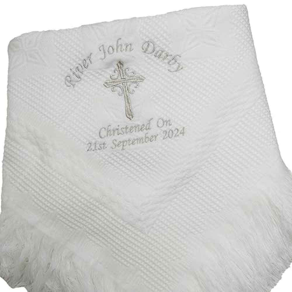 Personalised Embroidered Baby Shawl. This Pretty White Christening/Baptism/Naming Day shawl, Keepsake, Gift (Star Shawl)