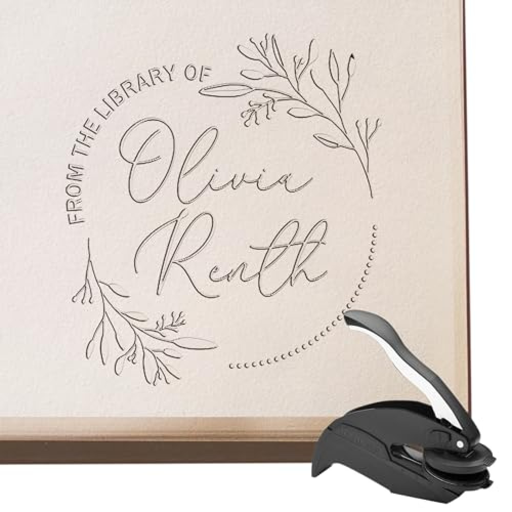 Personalized Book Embosser - Customizable Embosser Stamp for Crisp, Clear Impressions - Perfect for Bookplates, Endpapers, and Covers - Custom Embosser for Personal Libraries - Floral Designs