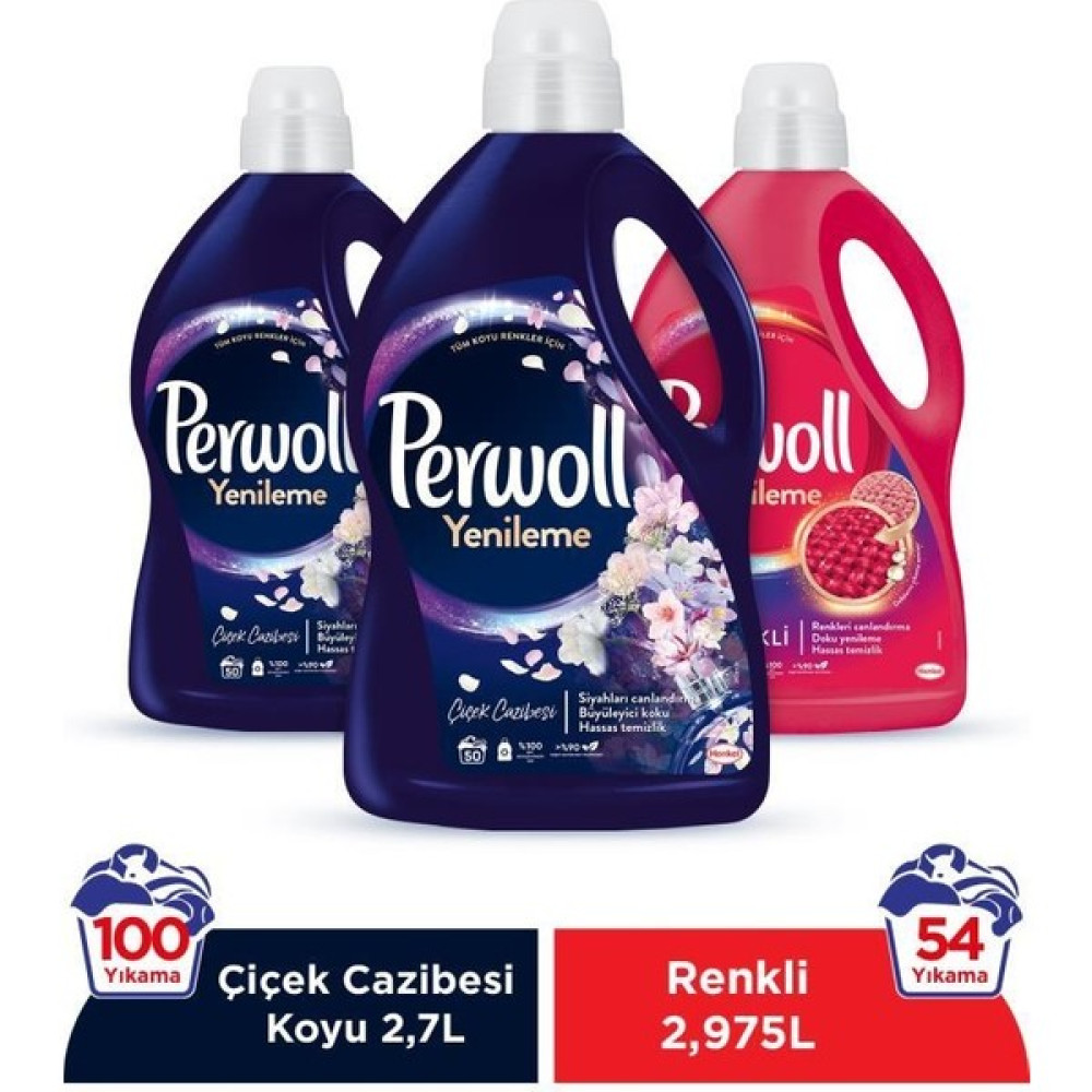 Perwoll Hassas Bakım Sıvı Çamaşır Deterjanı 3'lü Set (2 x 2,75 lt Çiçek Cazibesi Koyu Renkler + 1 x 2,97 lt Renkli) Çamaşır Deterjanı Fiyatı