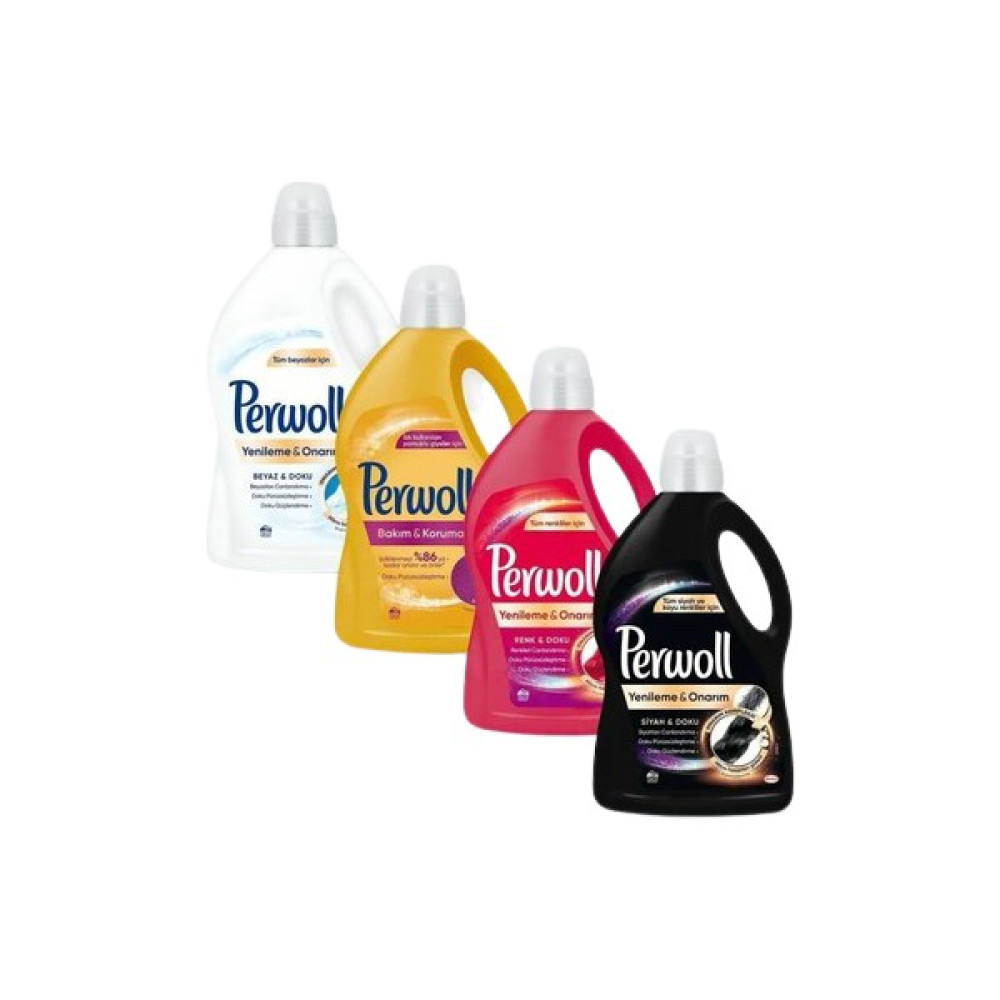 Perwoll Hassas Sıvı Çamaşır Deterjanı 50 Yıkama 3 Lt x 4'lü Set (Siyah + Renkli + Bakım & Koruma + Beyaz) - 12 lt Çamaşır Deterjanı Fiyatı