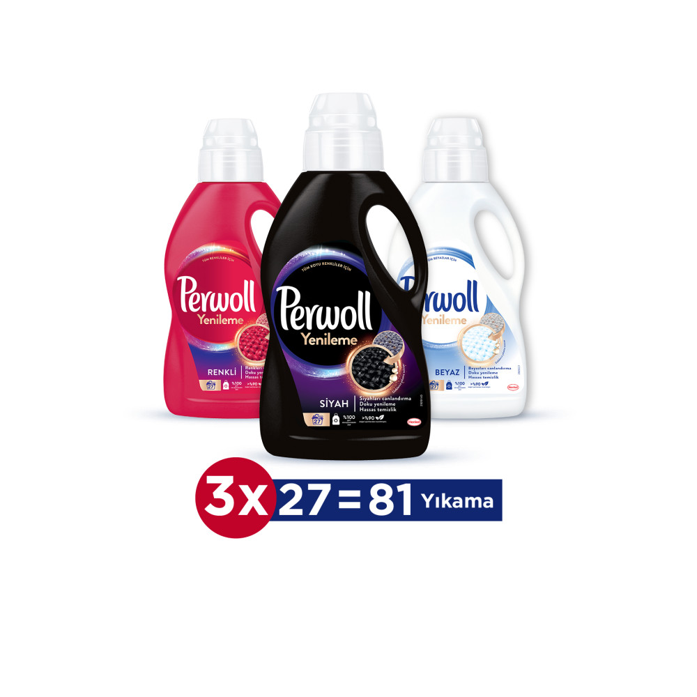 Perwoll Yenileme Siyah 1.485l Yenileme Renkli 1.485l Yenileme Beyaz 1.485l (3LÜ SET) Çamaşır Deterjanı Fiyatı