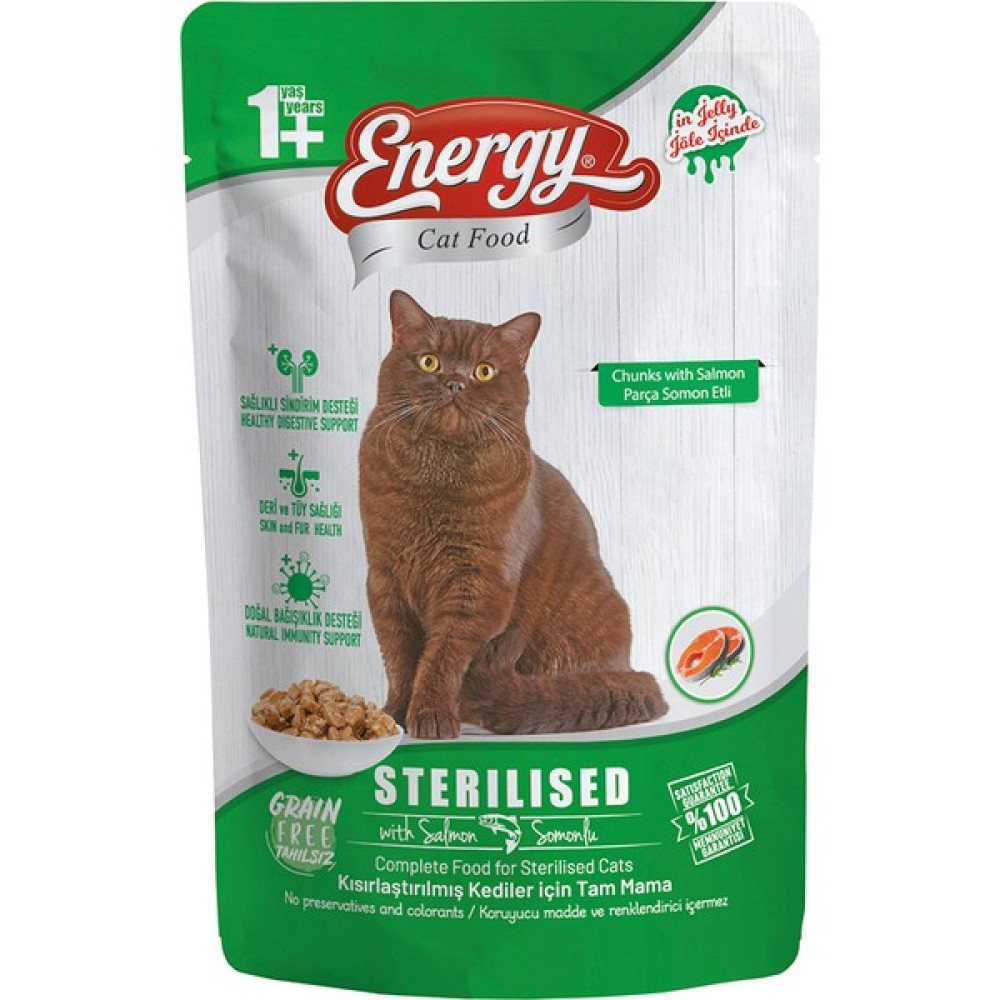 Pet Food Energy Energy 85 g Somonlu Kısırlaştırılmış Yaş Pouch Kedi Maması Evcil Hayvan Ürünleri Fiyatı