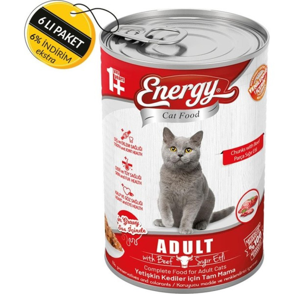 Pet Food Energy Sığır Etli Yetişkin Islak Kedi Maması 400 gr Özel Koli 6 Adet Evcil Hayvan Ürünleri Fiyatı