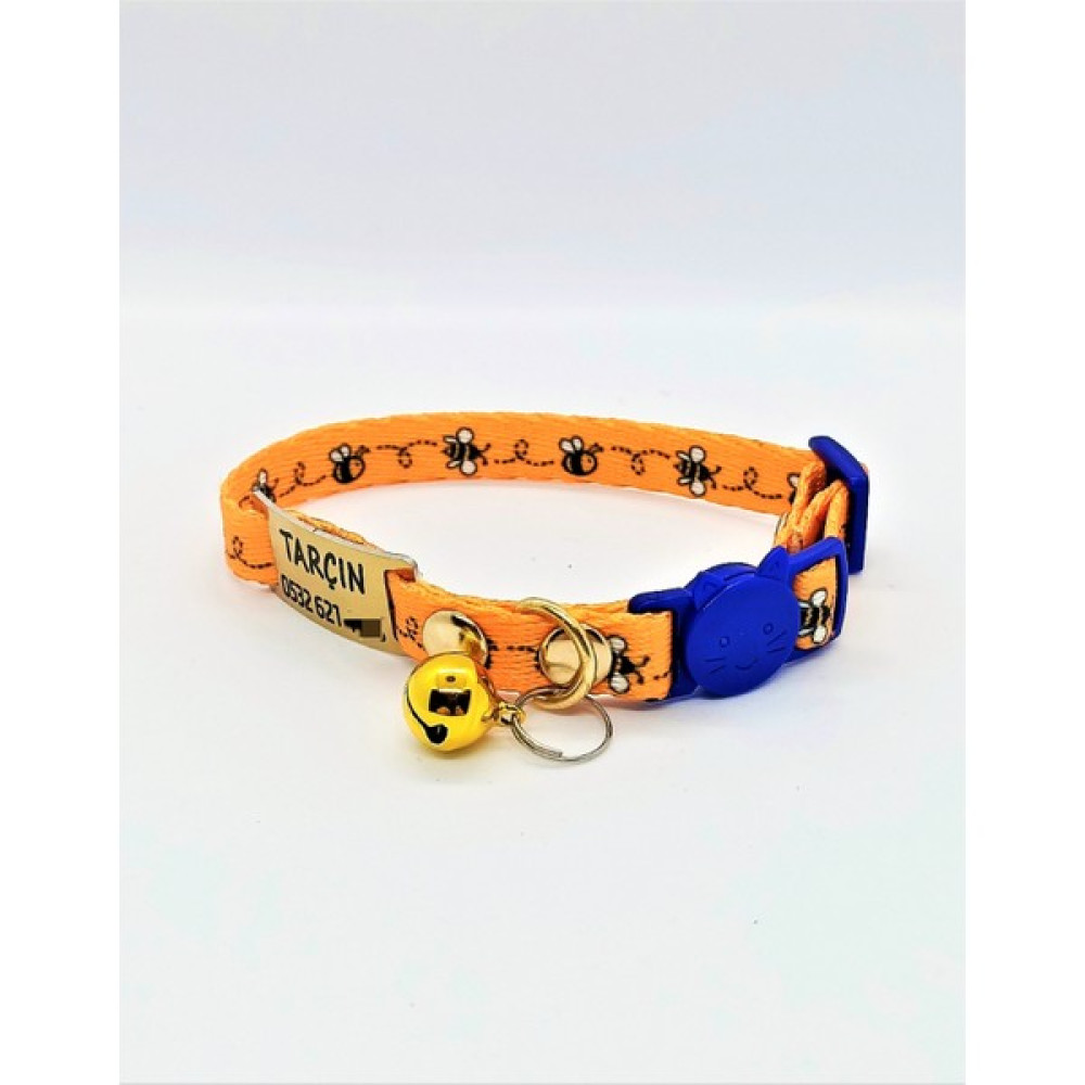 Pet Love Forever Güvenlik Kilitli Arı Figürlü İsme Özel Kedi Tasması Turuncu-Siyah 19-32 cm M Oto Boyaları Fiyatı