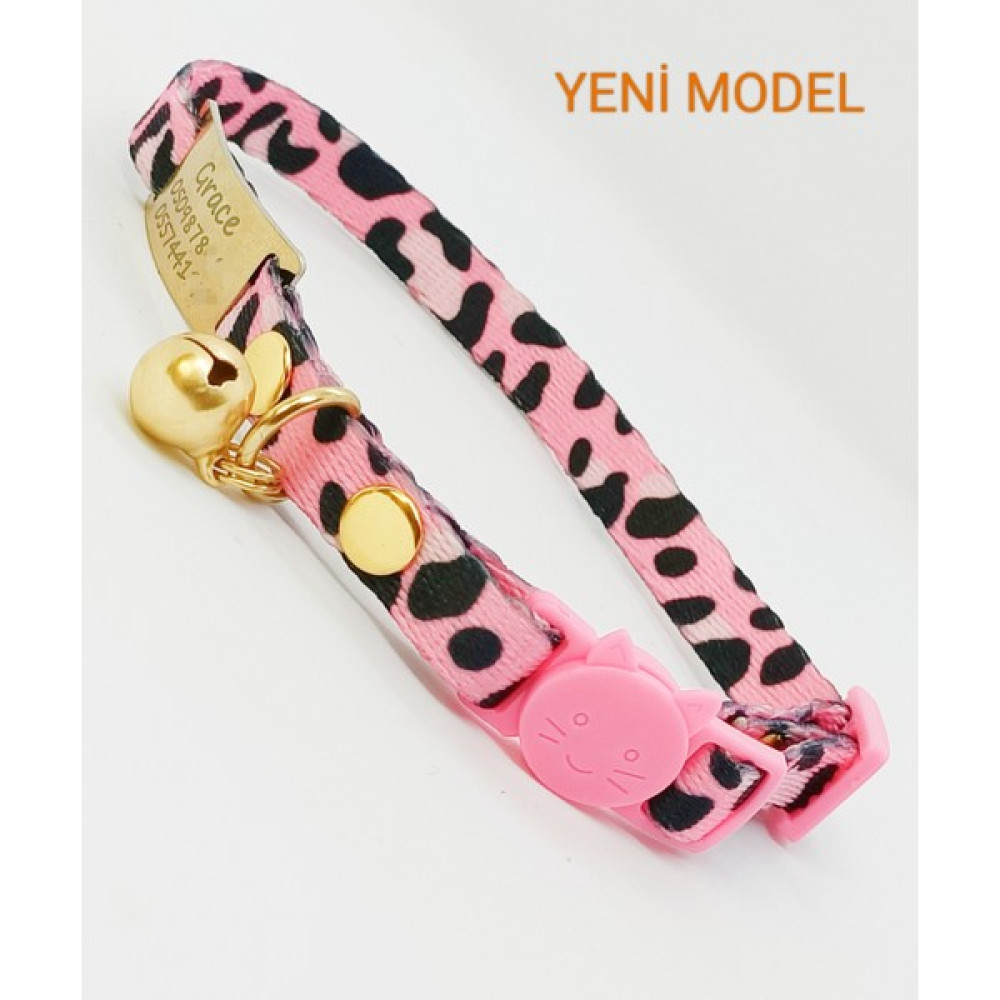Pet Love Forever Güvenlik Kilitli Leopar Desenli Isimli Kedi Tasması Isimlikli Kedi ve Köpek Tasması - Pembe - M Evcil Hayvan Ürünleri Fiyatı