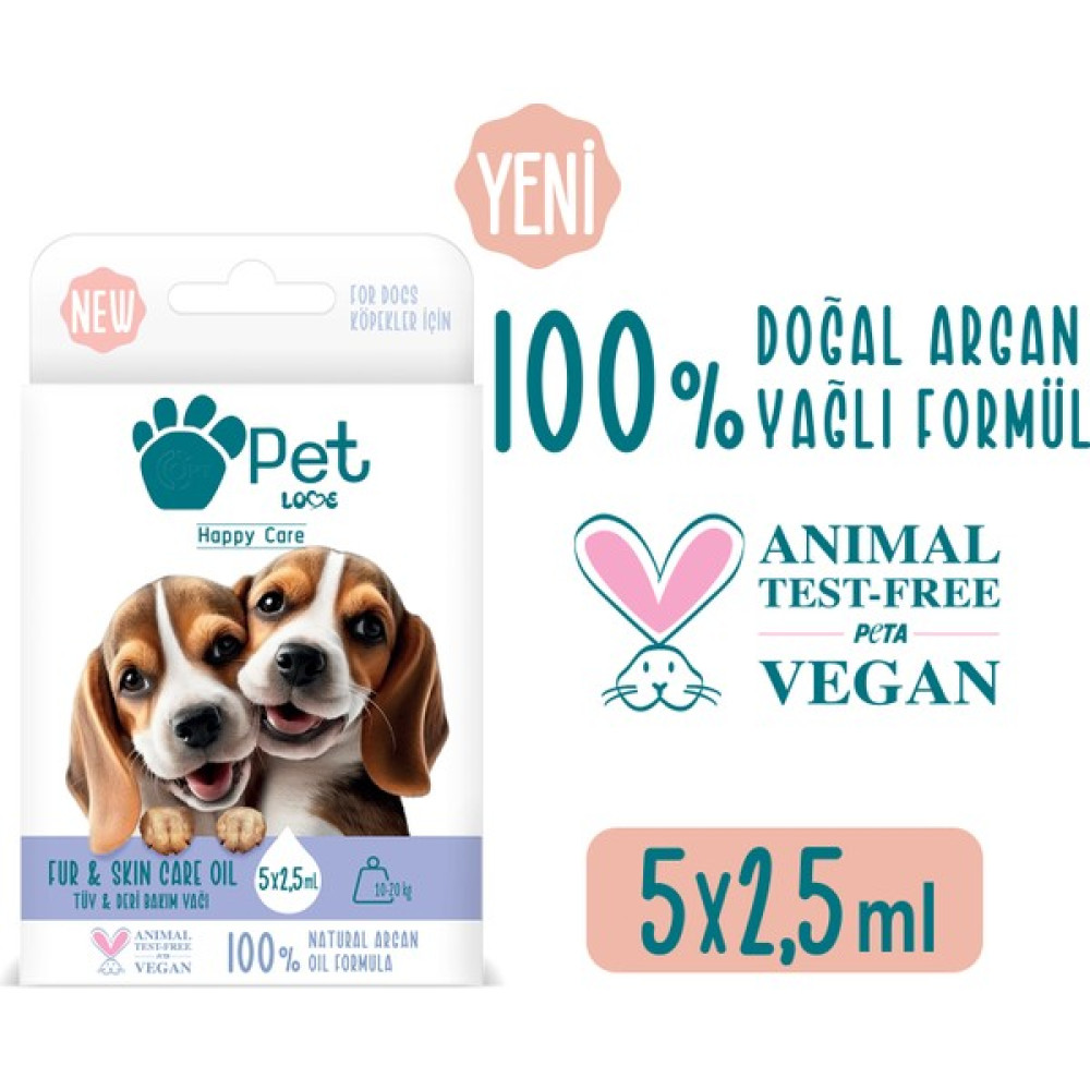 Pet Love Köpekler Için Tüy Bakım Yağı 5x2.5 ml 100% Doğal Argan Yağlı Evcil Hayvan Ürünleri Fiyatı