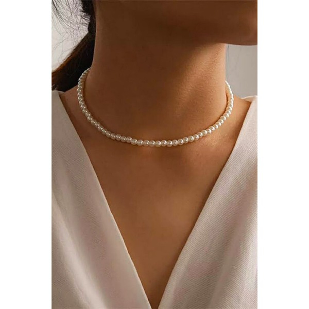 Petek Aksesuar Ince Inci Choker Kolye - Beyaz Bijuteri Kolye Fiyatı