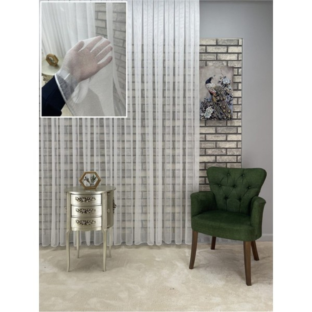 Petek Üstü Ütü Istemez Taç Simli Tül Kırışmaz Beyaz Gramajlı Salon Mutfak Perdesi 1/2 Seyrek Pileli - Ekru - 100 x 190 cm Tül Perde Fiyatı