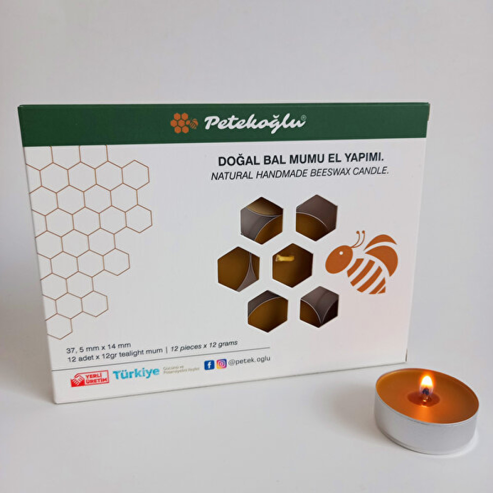 Petekoğlu (12 Adet ) Tealight Doğal Petek Balmumu Mum - Sarı - 12 Adet Dekoratif Mum Fiyatı