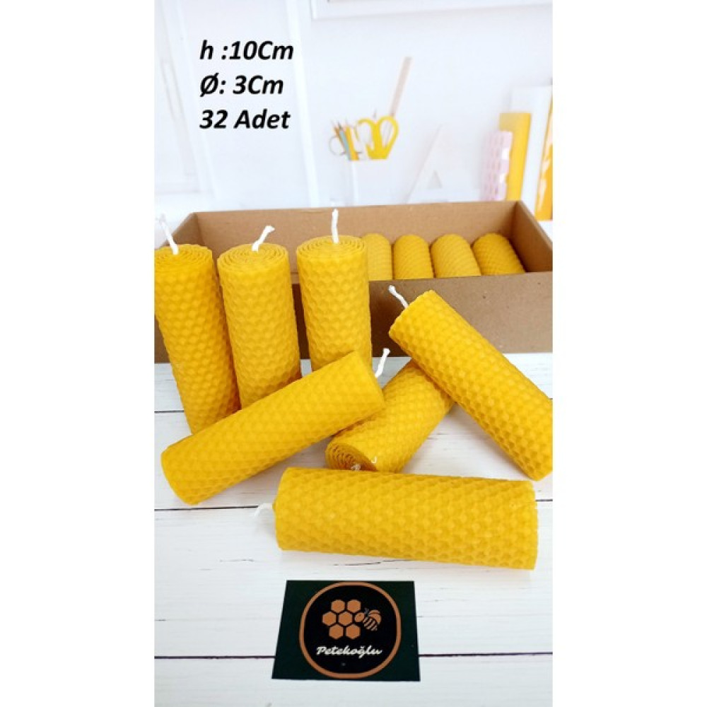 Petekoğlu (16 Adet) Balmumu Mum 3cm X10CM Kendin Süsle Nikah Şekeri Doğal Petek Bal Mumu Mum - 16 Adet Dekoratif Mum Fiyatı