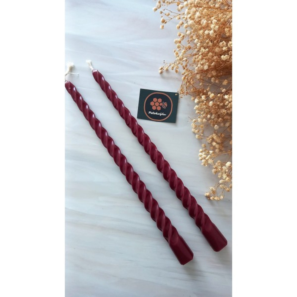 Petekoğlu (2 Adet Bordo 27.5cm) Konik Burgulu Balmumu Şamdan Mumu Doğal Petek Balmumu Mum Dekoratif Beeswax Candle Dekoratif Mum Fiyatı