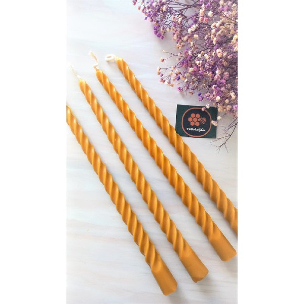 Petekoğlu (4 Adet 27.5cm) Konik Burgulu Balmumu Şamdan Mumu Doğal Petek Balmumu Mum Dekoratif Beeswax Candle - Sarı Dekoratif Mum Fiyatı