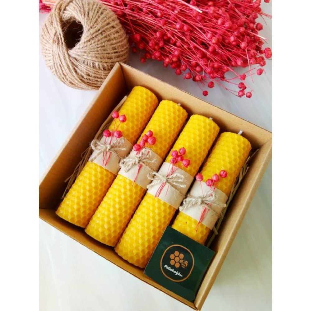 Petekoğlu Balmumu Mum (4adet, 3X14CM) Dekorlu Doğal Petek Mum Seti - Sarı - 4 Adet Dekoratif Mum Fiyatı