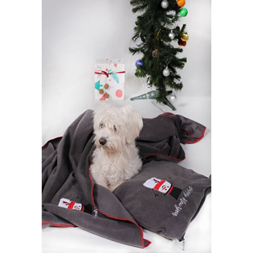 Peti Tailor Kardan Adam Aplikeli Polar Battaniye-Yastık New Year - Koyu Gri - 145 x 90 cm Evcil Hayvan Ürünleri Fiyatı