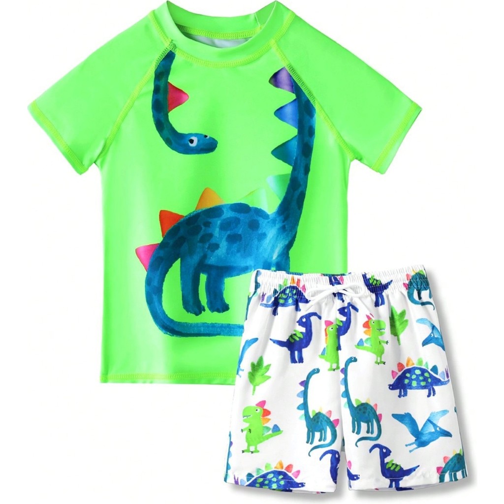 Petityu Güneş Korumalı Neon Yeşil Dino Mayo Uzun Boyunlu T-Rex Beyaz Şortlu Set Giyim & İç Giyim Fiyatı