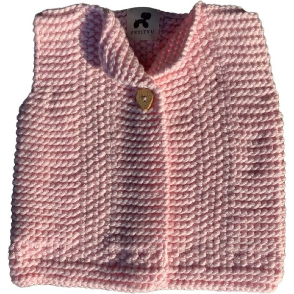 Petityu Knittedbygranma El Yapimi Pamuk Orgu Hirka Yelek- Pembe Bebek Yeleği Fiyatı