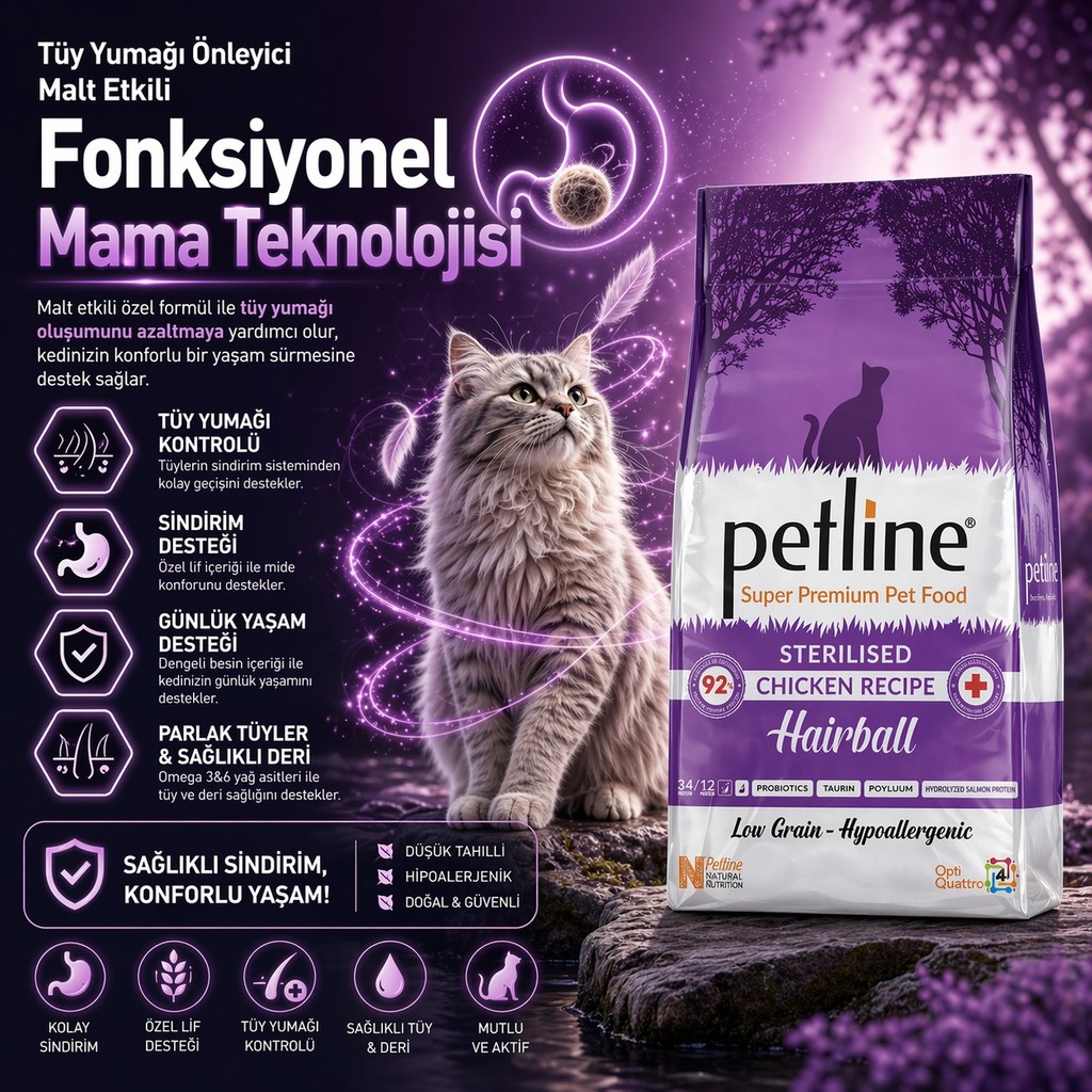 Petline Tüy Yumağı Önleyici Malt Etkili - Diyet özellikli Kısır Kedi Maması Tavuklu 6 kg Hairball Evcil Hayvan Ürünleri Fiyatı