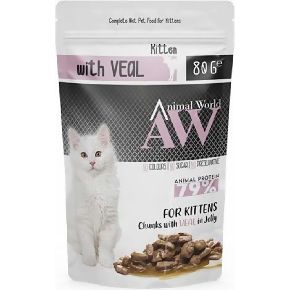 Pets Animal World Jöle Içinde Parça Dana Etli Yavru Kedi Pouch Mama 80 gr Evcil Hayvan Ürünleri Fiyatı