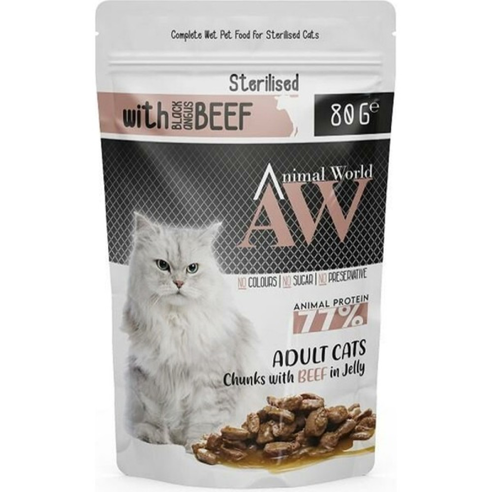 Pets Animal World Sterilised Jöleli Parça Sığır Etli Kısırlaştırılmış Kedi Pouch Mama 80gr Evcil Hayvan Ürünleri Fiyatı