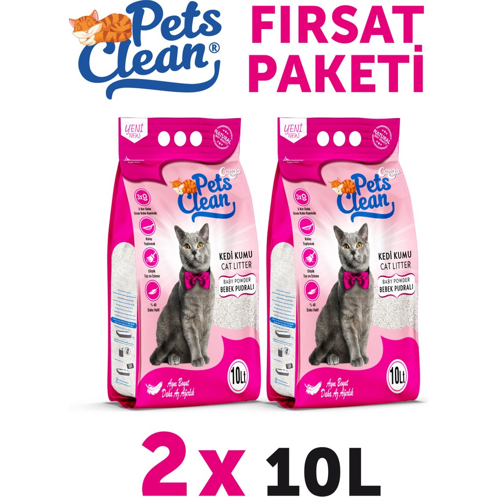 Pets Clean Kedi Kumu Pudralı 10LT 2li Diğer Fiyatı